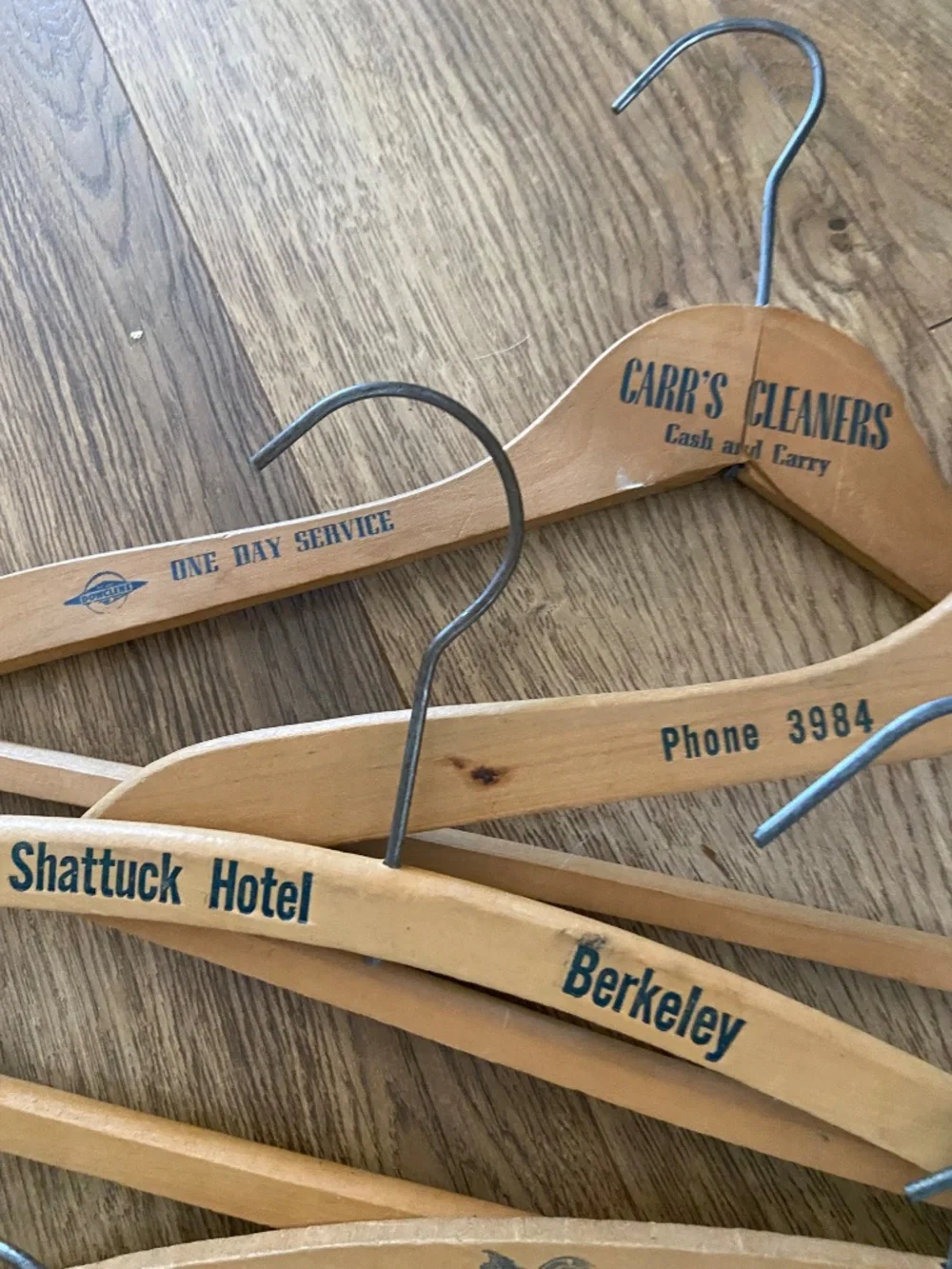 Vintage California Advertising Wood Hanger Lot 7 Hotel Cleaners Stores
